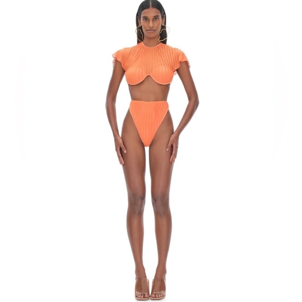 Andrea lyamah Gara Ruffle Pleated Bikini Bottom In Peach Orange NWT Size XXL